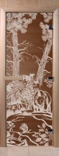 Дверь для саун "Мишки в лесу" бронза